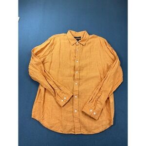 Banana Republic Shirt Mens Large Orange 100% Linen Long Sleeve Button Front